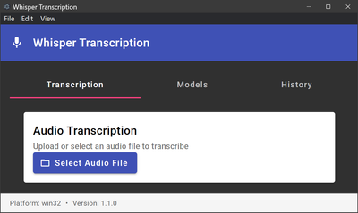 Whisper Transcription App interface